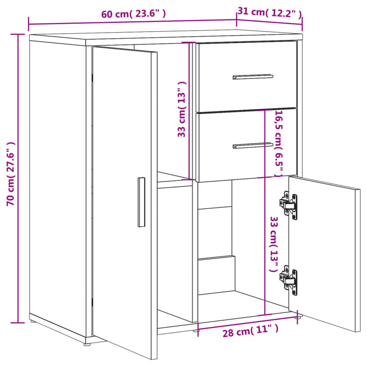 Dressoir 60x31x70 cm bewerkt hout betongrijs