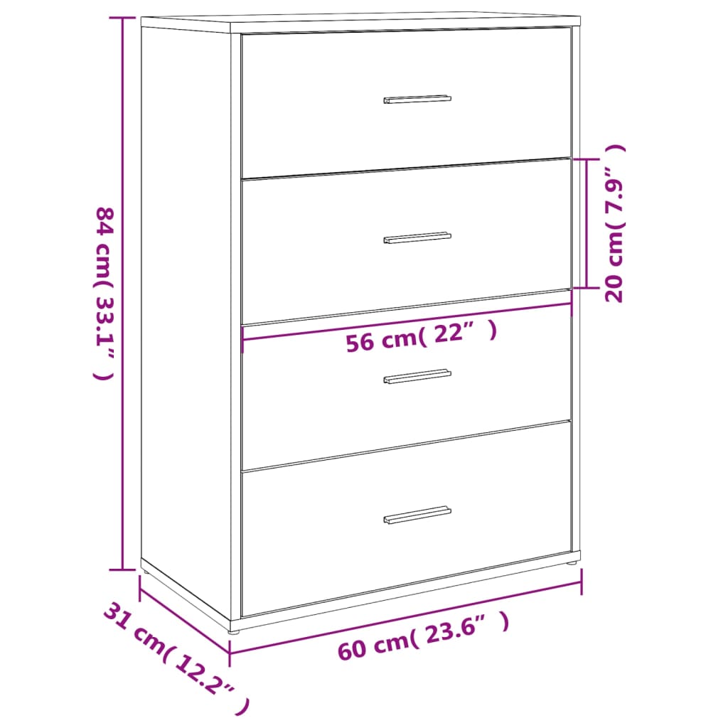 Dressoir 60x31x84 cm bewerkt hout grijs sonoma eikenkleurig