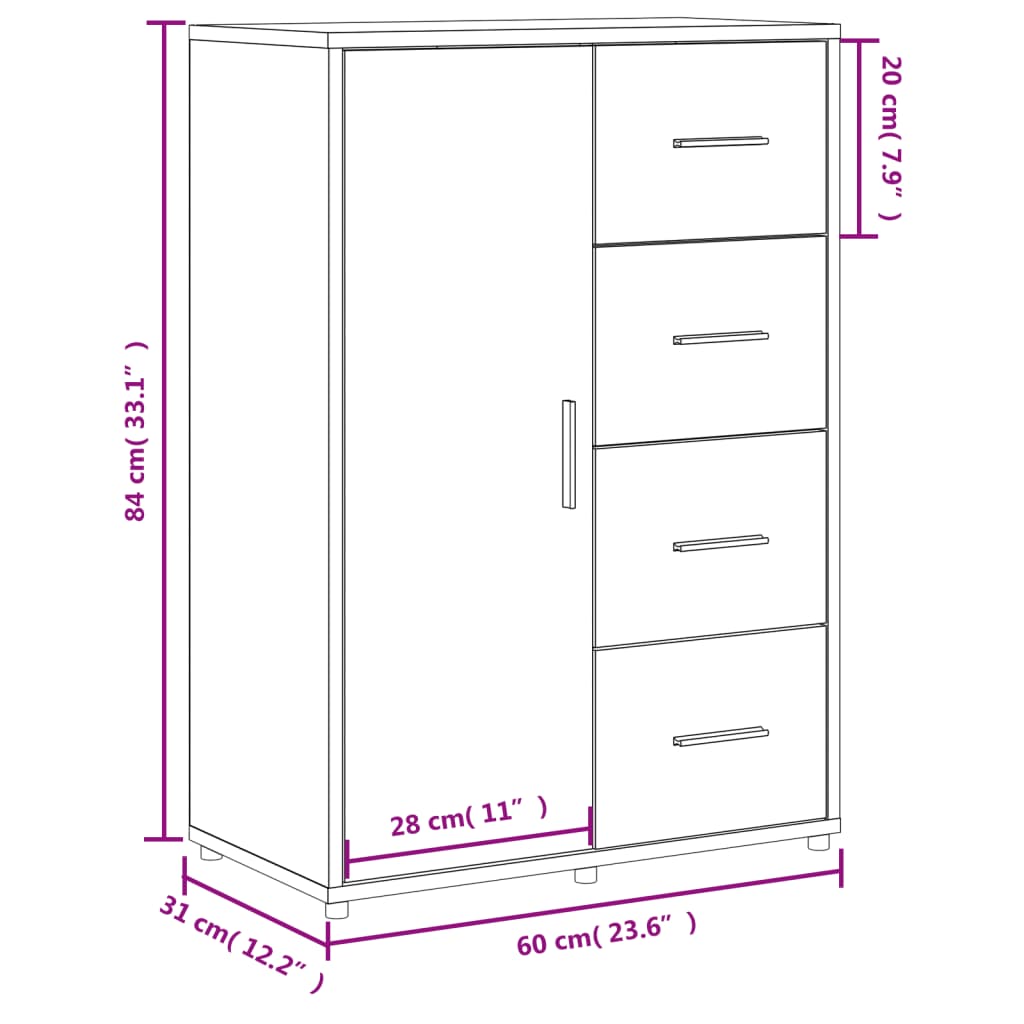 Dressoir 60x31x84 cm bewerkt hout gerookt eikenkleurig