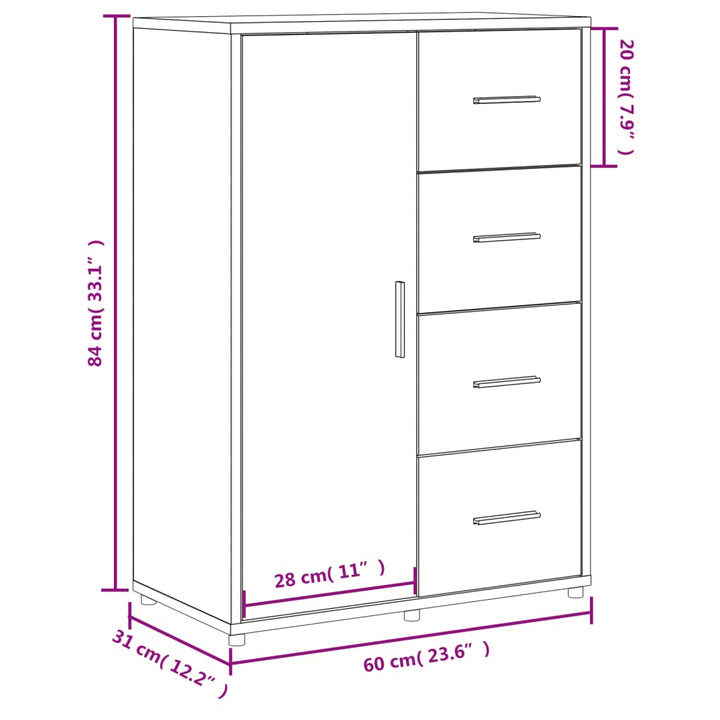 Dressoir 60x31x84 cm bewerkt hout gerookt eikenkleurig