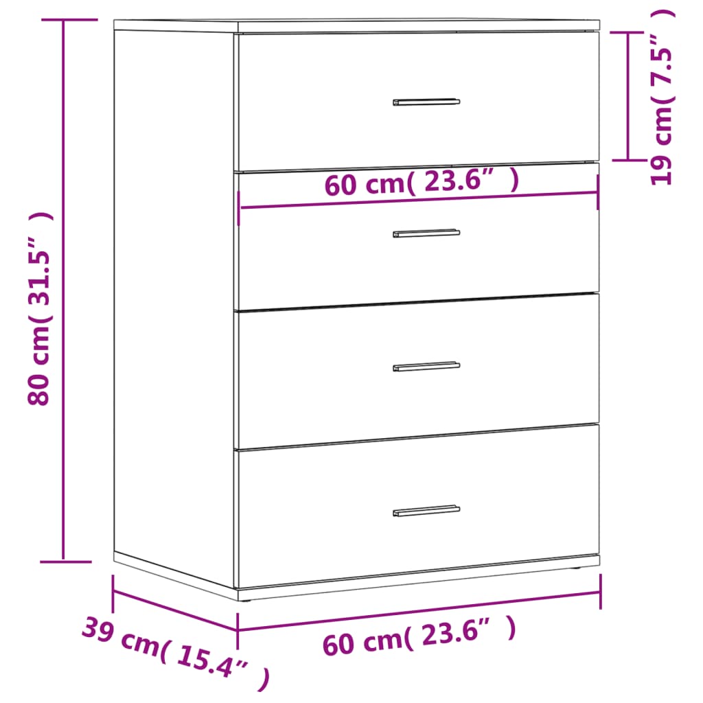 Dressoir 60x39x80 cm bewerkt hout zwart