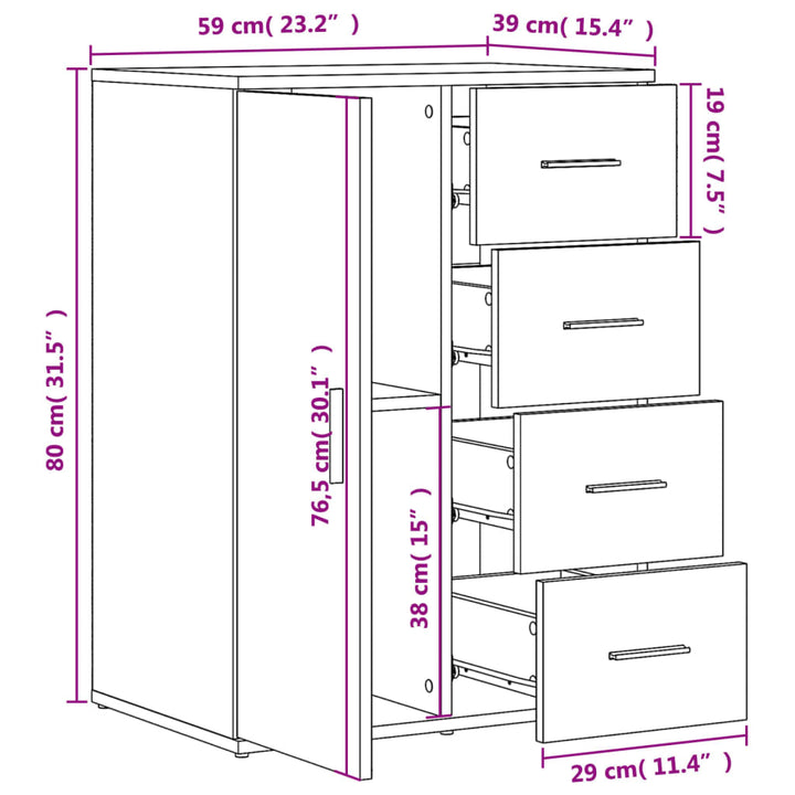 Dressoir 59x39x80 cm bewerkt hout betongrijs