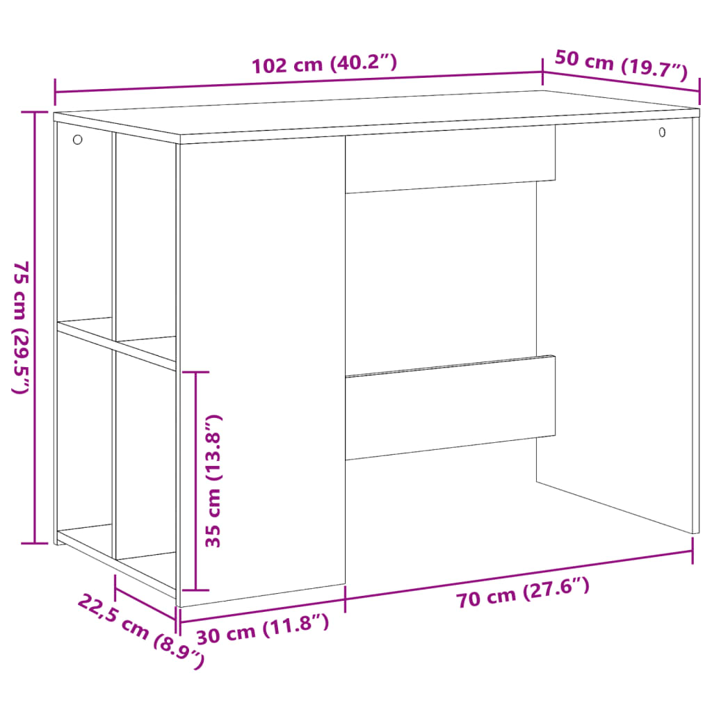 Bureau 102x50x75 cm bewerkt hout grijs sonoma eikenkleurig