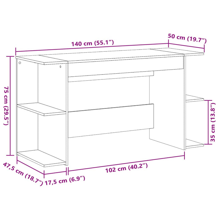 Bureau 140x50x75 cm bewerkt hout gerookt eikenkleurig