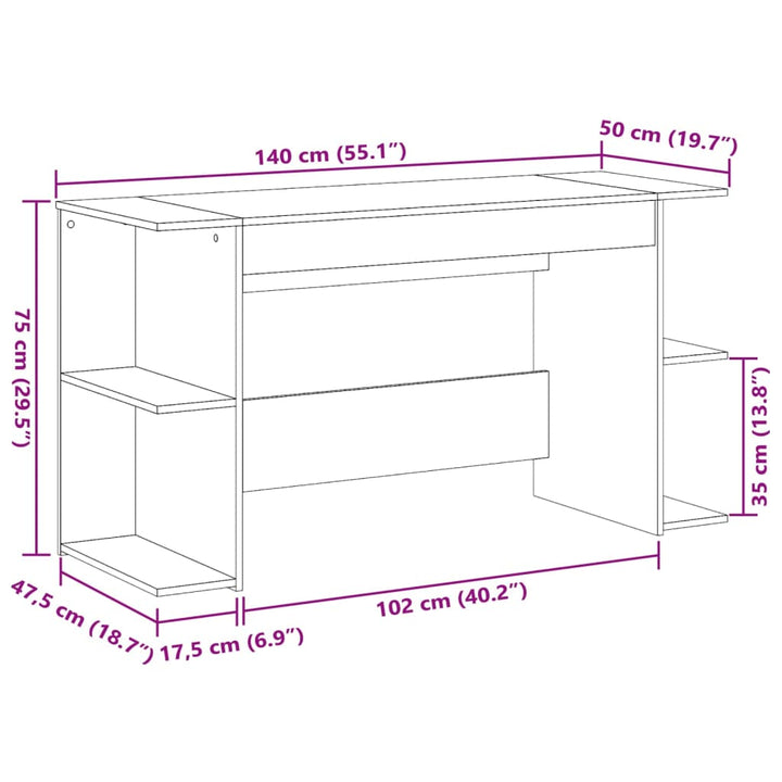 Bureau 140x50x75 cm bewerkt hout grijs sonoma eikenkleurig