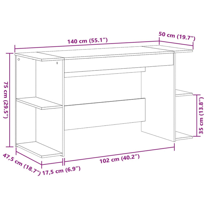 Bureau 140x50x75 cm bewerkt hout bruin eikenkleur