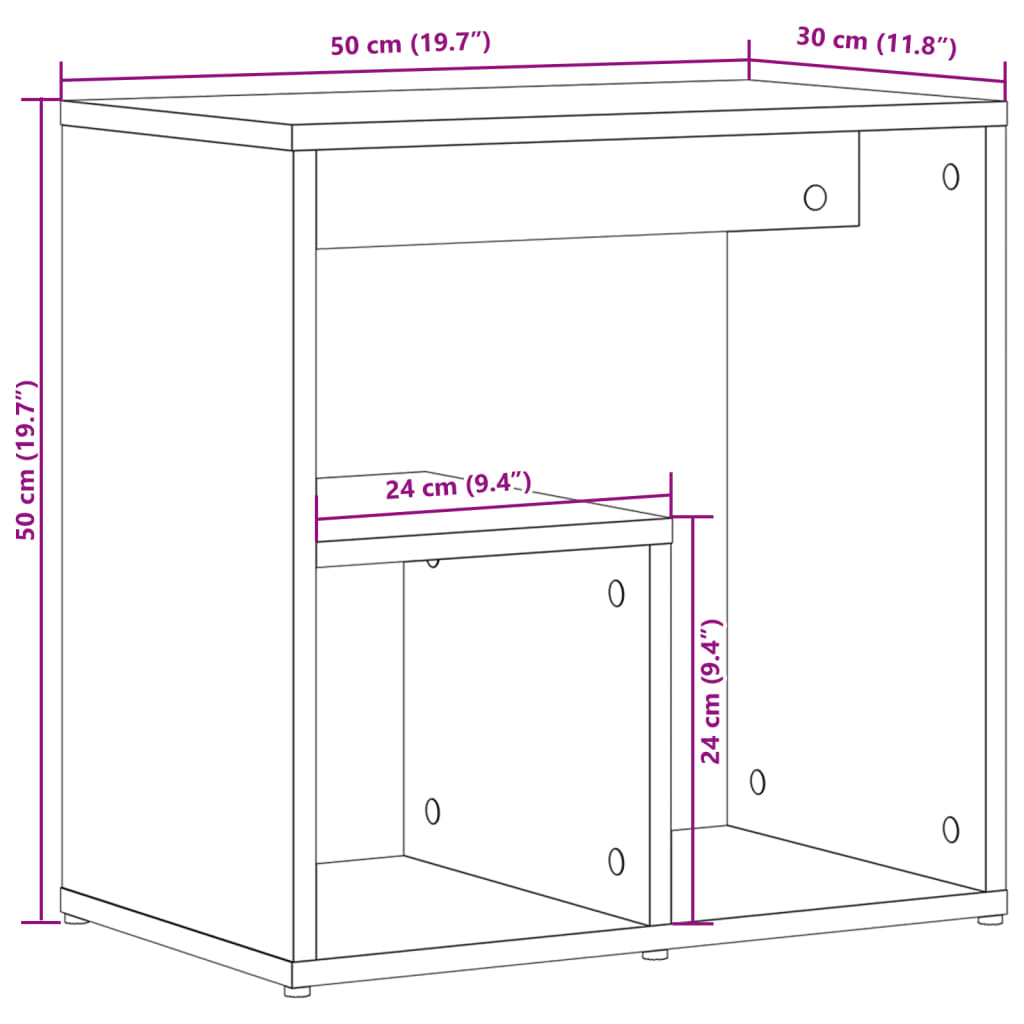 Bijzettafel 50x30x50 cm bewerkt hout wit