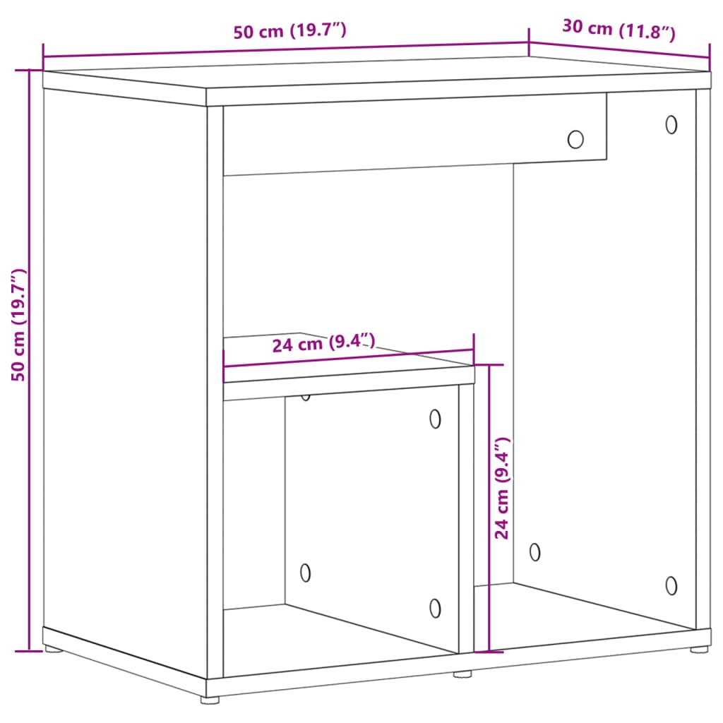 Bijzettafels 2 st 50x30x50 cm bewerkt hout sonoma eikenkleurig