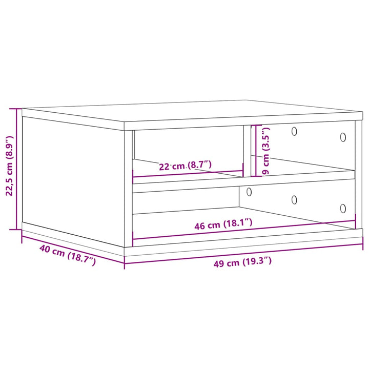 Printerkastje 49x40x22,5 cm bewerkt hout bruin eikenkleurig