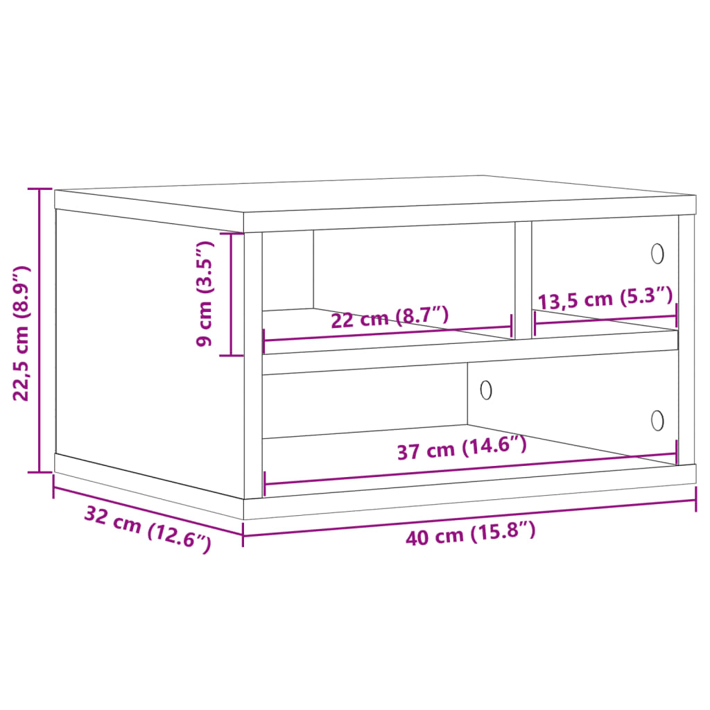 Printerkastje 40x32x22,5 cm bewerkt hout sonoma eikenkleurig