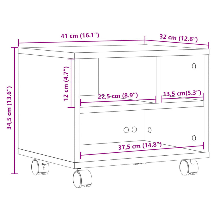 Printerkastje met wielen 41x32x34,5 cm betongrijs