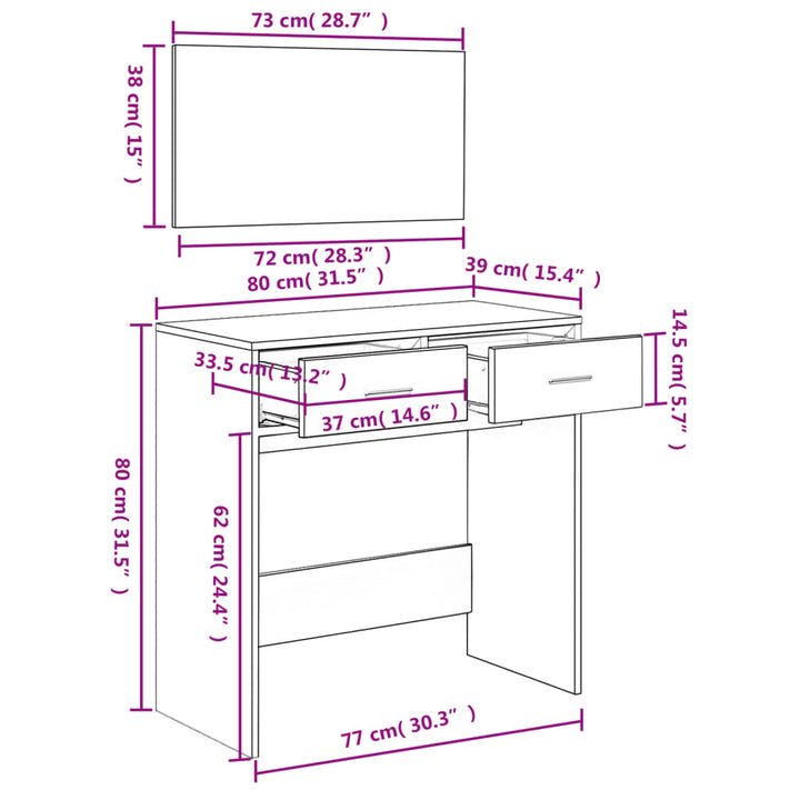 Kaptafel met spiegel 80x39x80 cm sonoma eikenkleurig