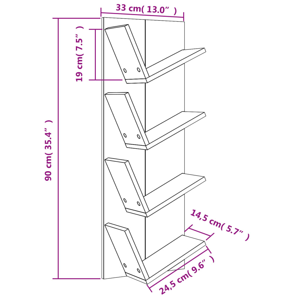 Wandschap 4-laags 33x16x90 cm wit