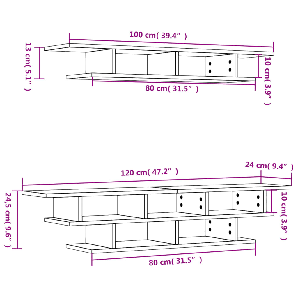 Tv-wandmeubelset bewerkt hout wit