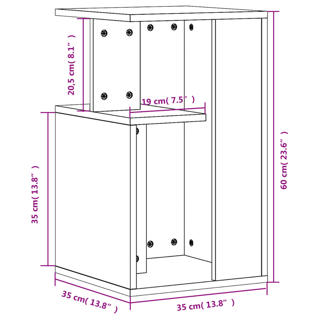 Bijzettafel 35x35x60 cm bewerkt hout wit