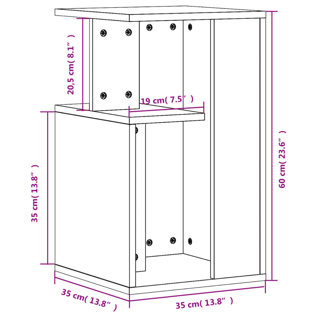 Bijzettafel 35x35x60 cm bewerkt hout gerookt eikenkleurig