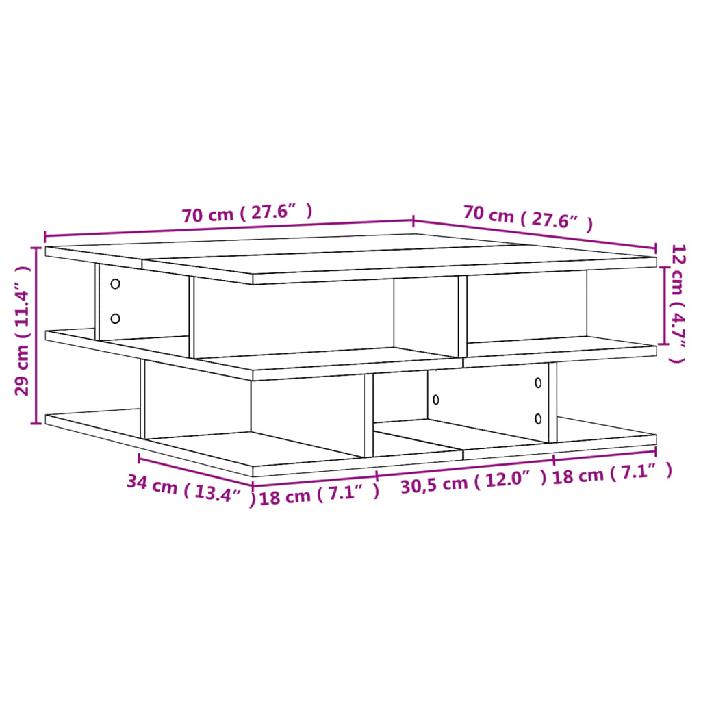 Salontafel 70x70x29 cm bewerkt hout zwart