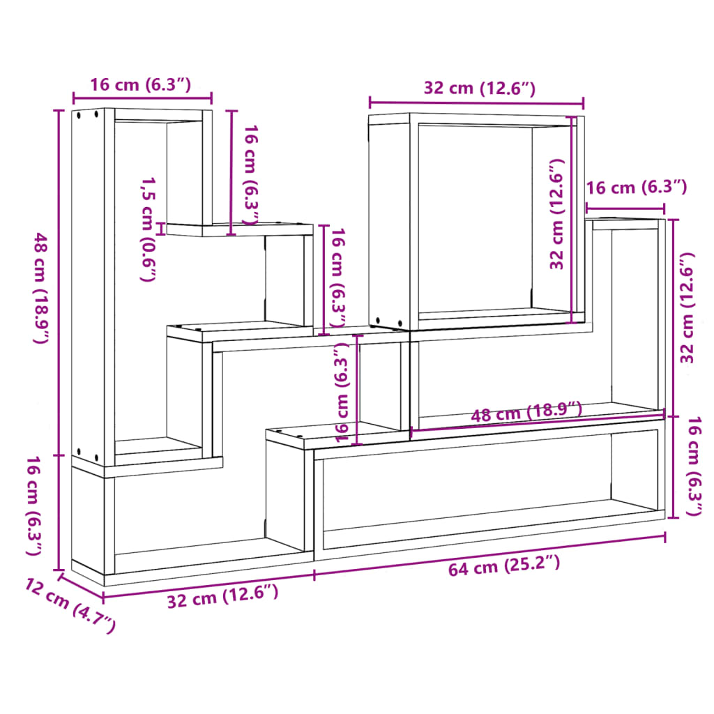 Wandschap 96x12x64 cm bewerkt hout sonoma eikenkleurig