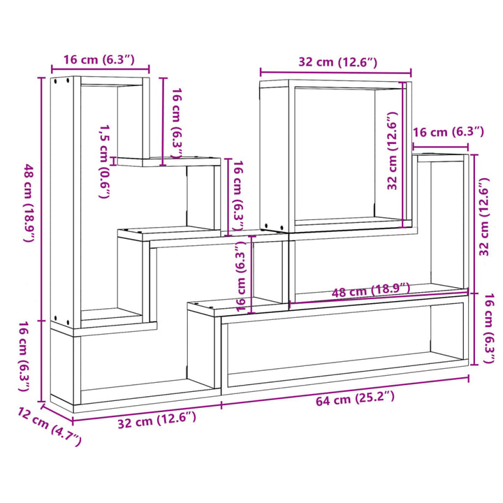 Wandschap 96x12x64 cm bewerkt hout grijs sonoma eikenkleurig