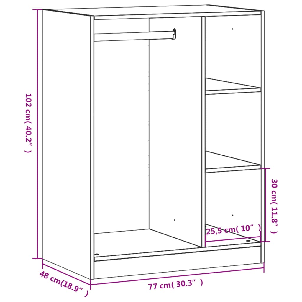 Kledingkast 77x48x102 cm bewerkt hout wit