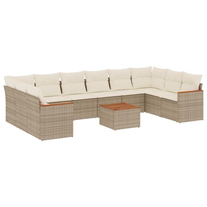 11-delige Tuinset met kussens poly rattan beige