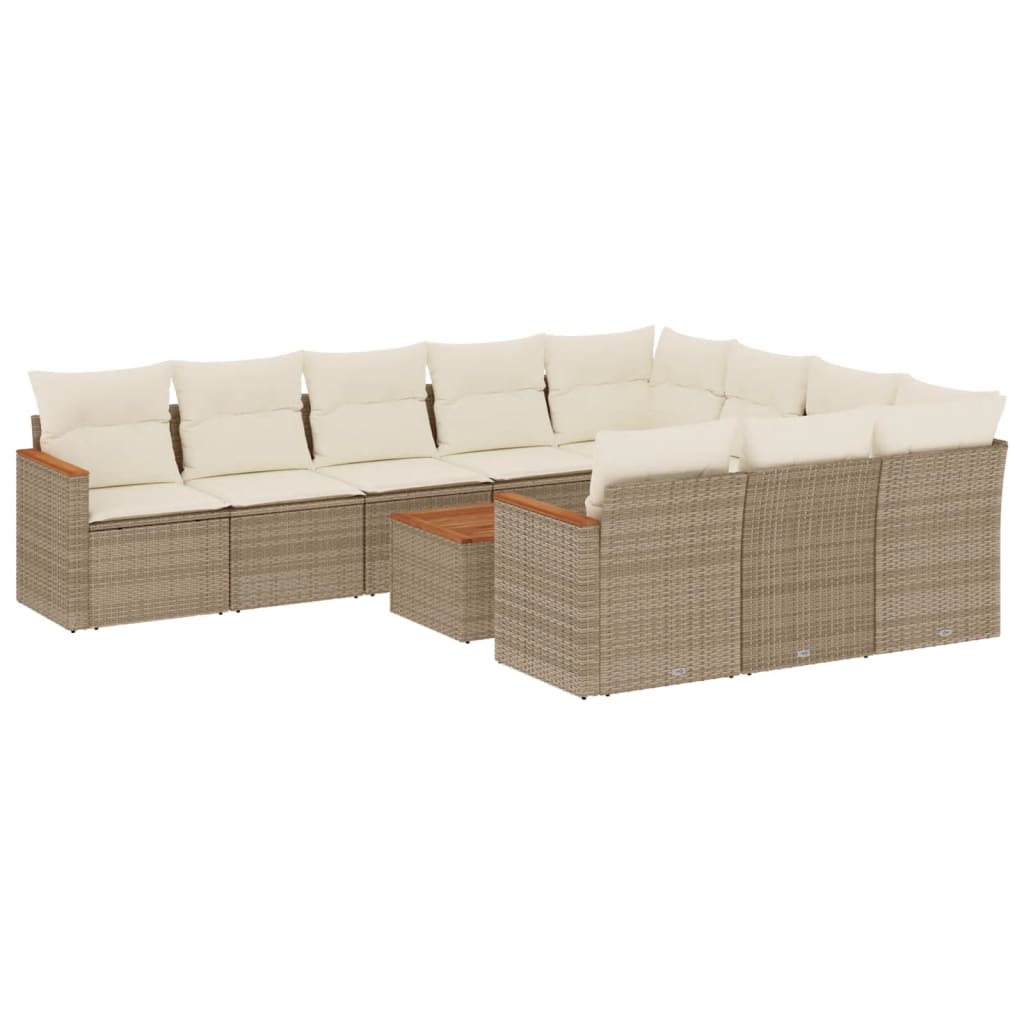 11-delige Tuinset met kussens poly rattan beige