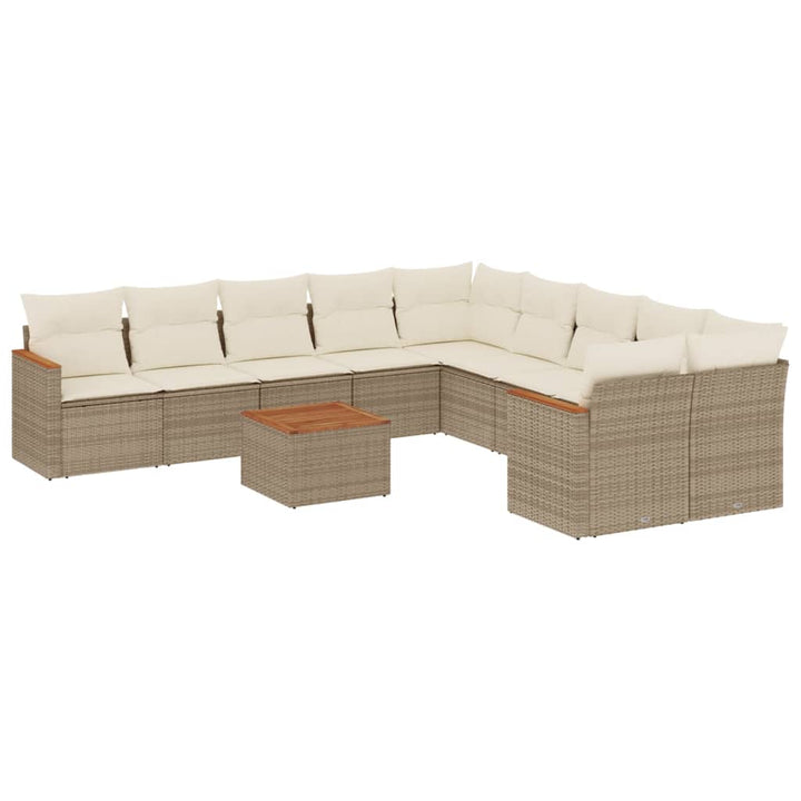 11-delige Tuinset met kussens poly rattan beige