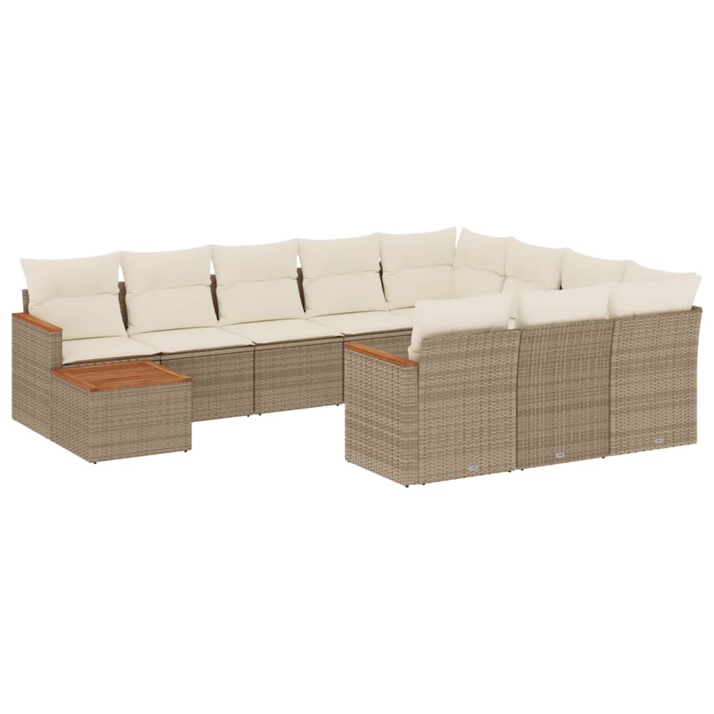 11-delige Tuinset met kussens poly rattan beige