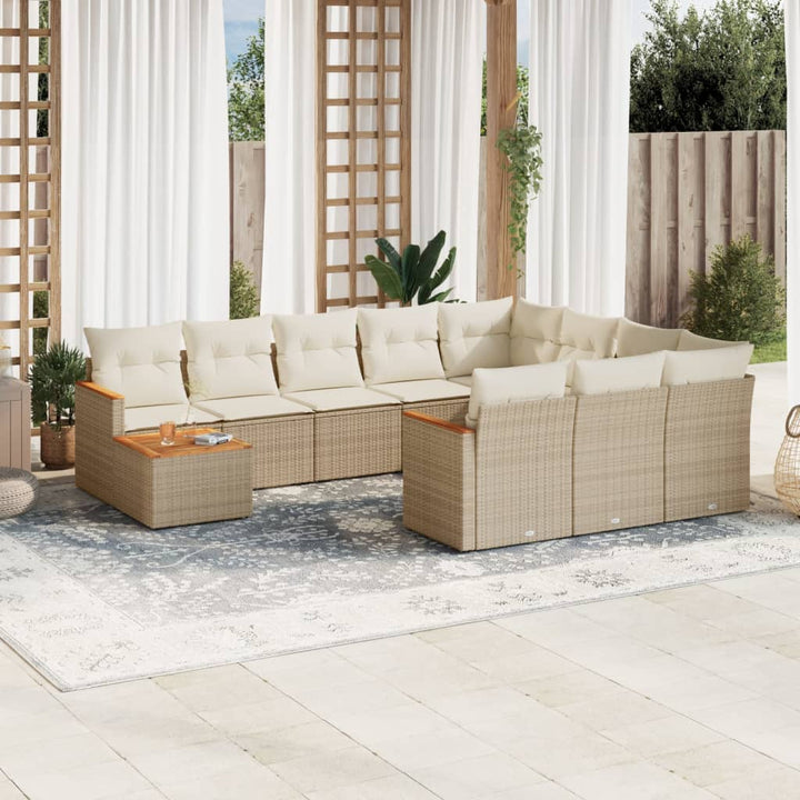 11-delige Tuinset met kussens poly rattan beige