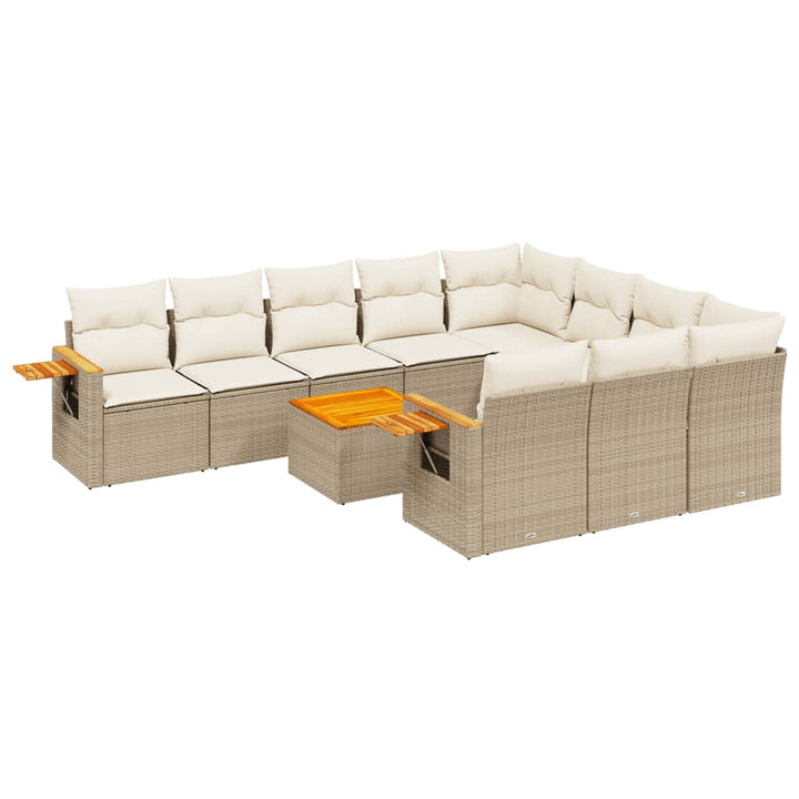 11-delige Tuinset met kussens poly rattan beige