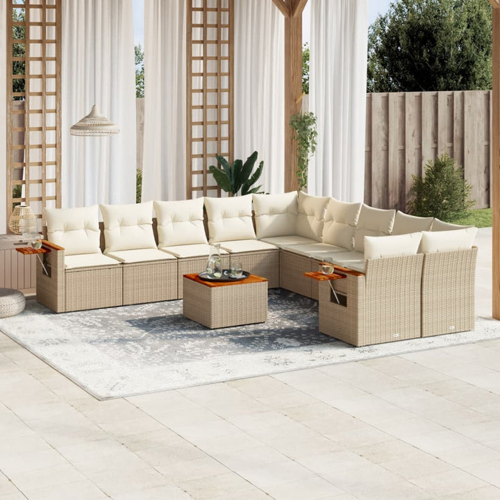 11-delige Tuinset met kussens poly rattan beige