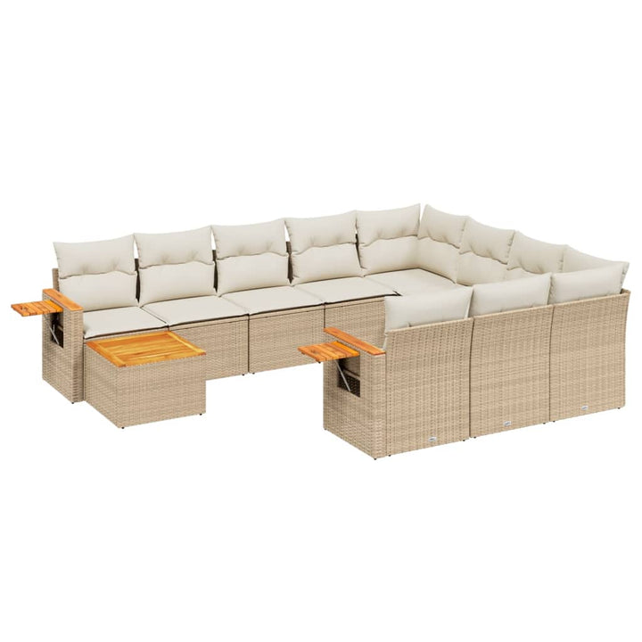 11-delige Tuinset met kussens poly rattan beige