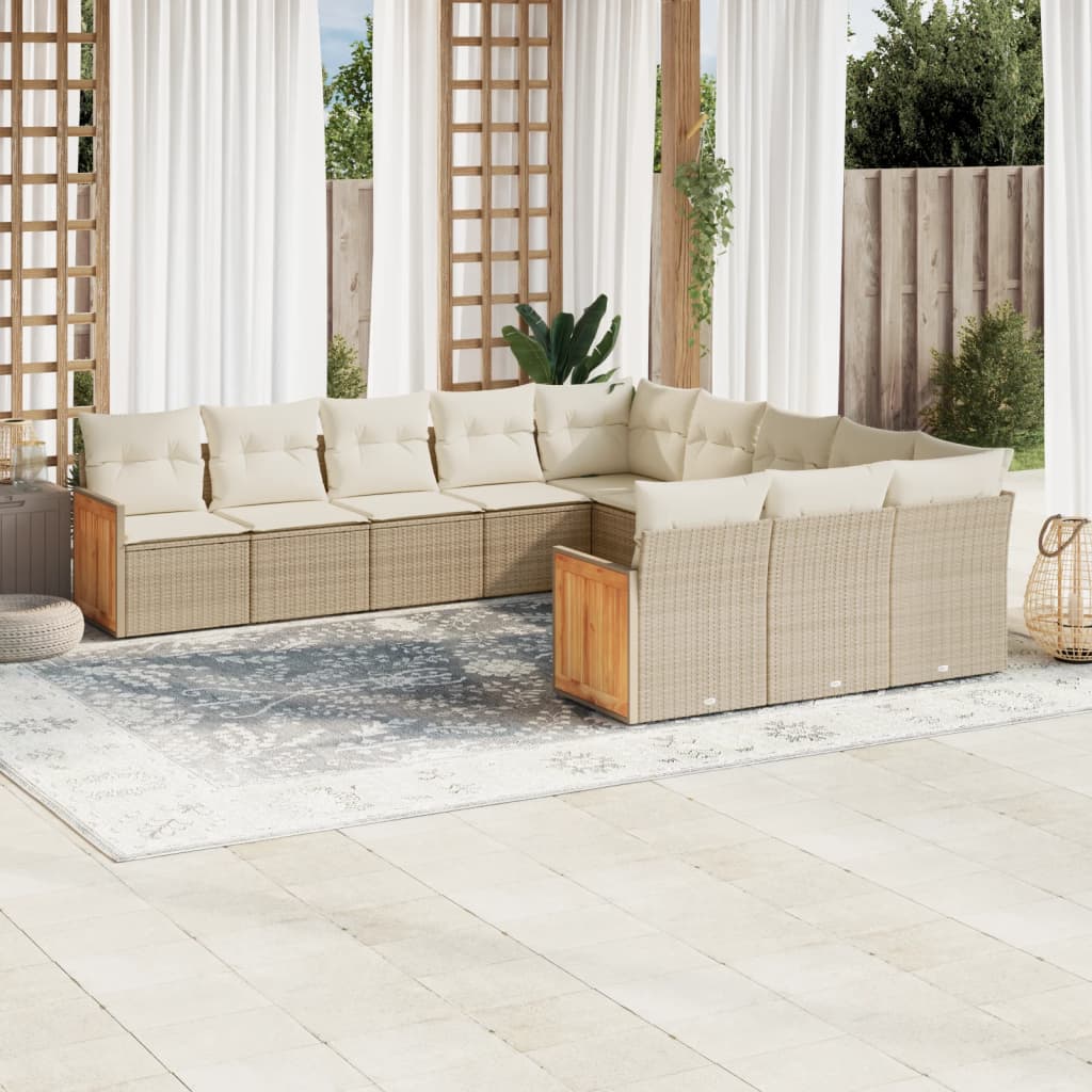 11-delige Tuinset met kussens poly rattan beige