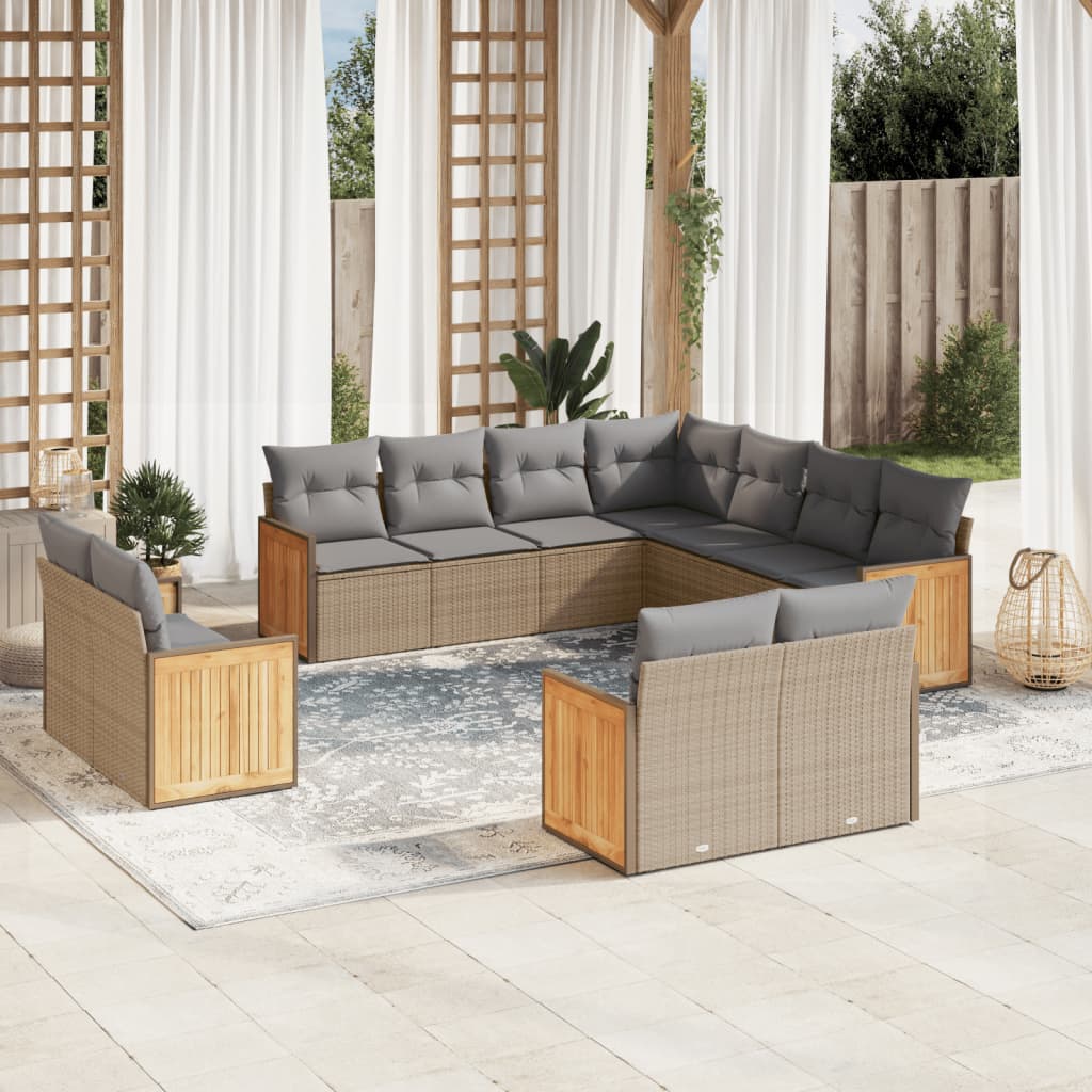 11-delige Tuinset met kussens poly rattan beige