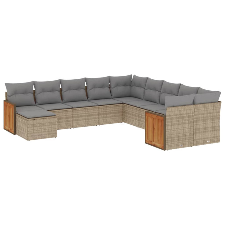 11-delige Tuinset met kussens poly rattan beige