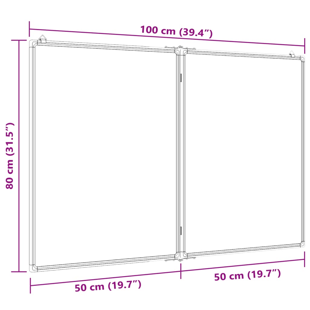 Whiteboard magnetisch inklapbaar 100x80x1,7 cm aluminium