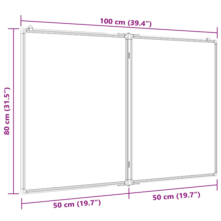 Whiteboard magnetisch inklapbaar 100x80x1,7 cm aluminium