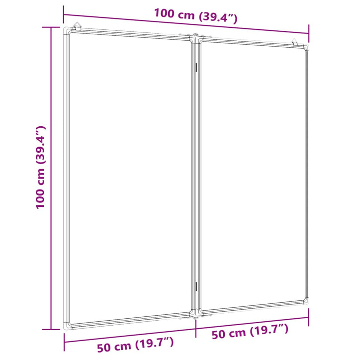 Whiteboard magnetisch inklapbaar 100x100x1,7 cm aluminium