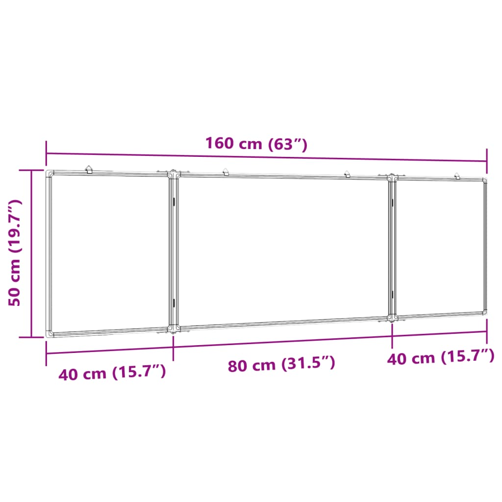 Whiteboard magnetisch inklapbaar 160x50x1,7 cm aluminium