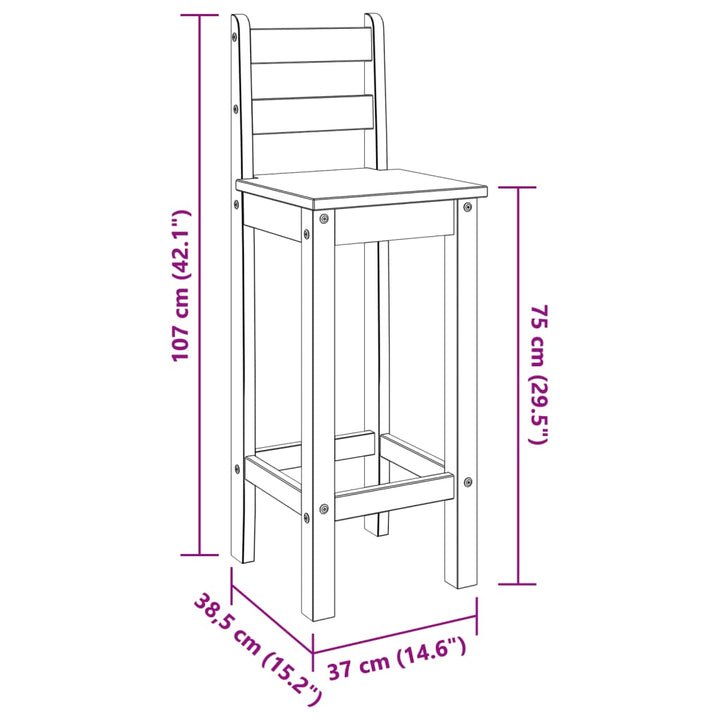 Barstoelen 2 st massief grenenhout