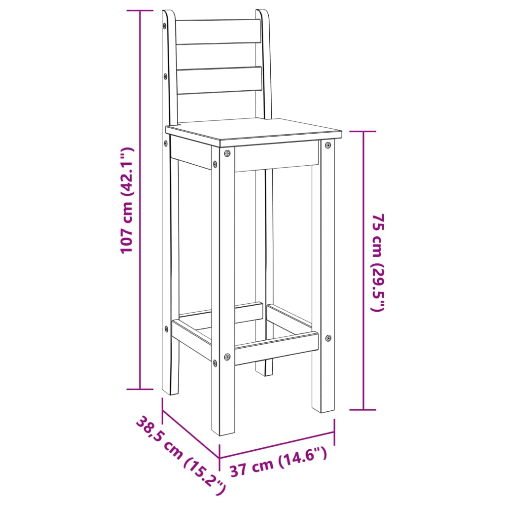 Barstoelen 2 st massief grenenhout wit