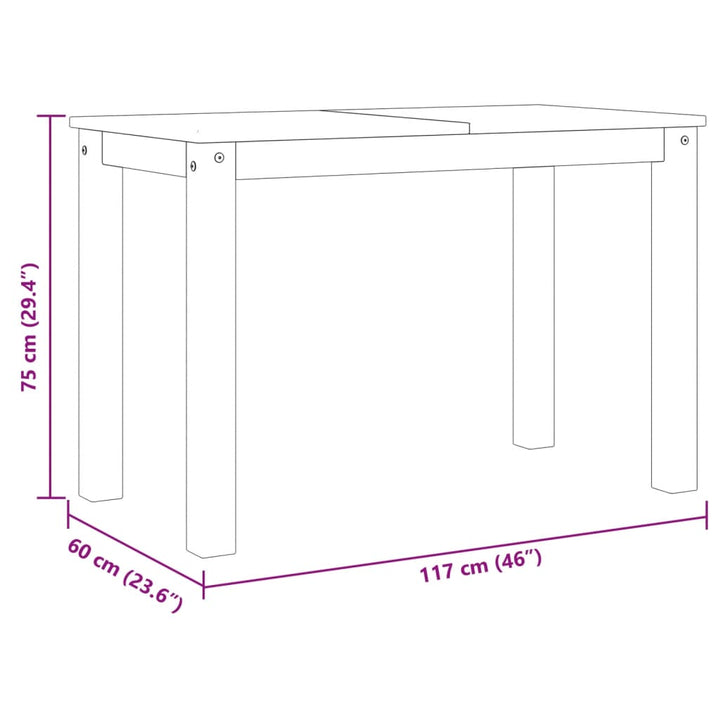 Eettafel Panama 117x60x75 cm massief grenenhout grijs