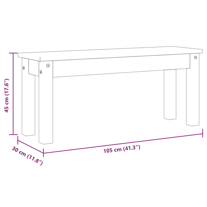 Eetkamerbank Panama 105x30x45 cm massief groenenhout grijs