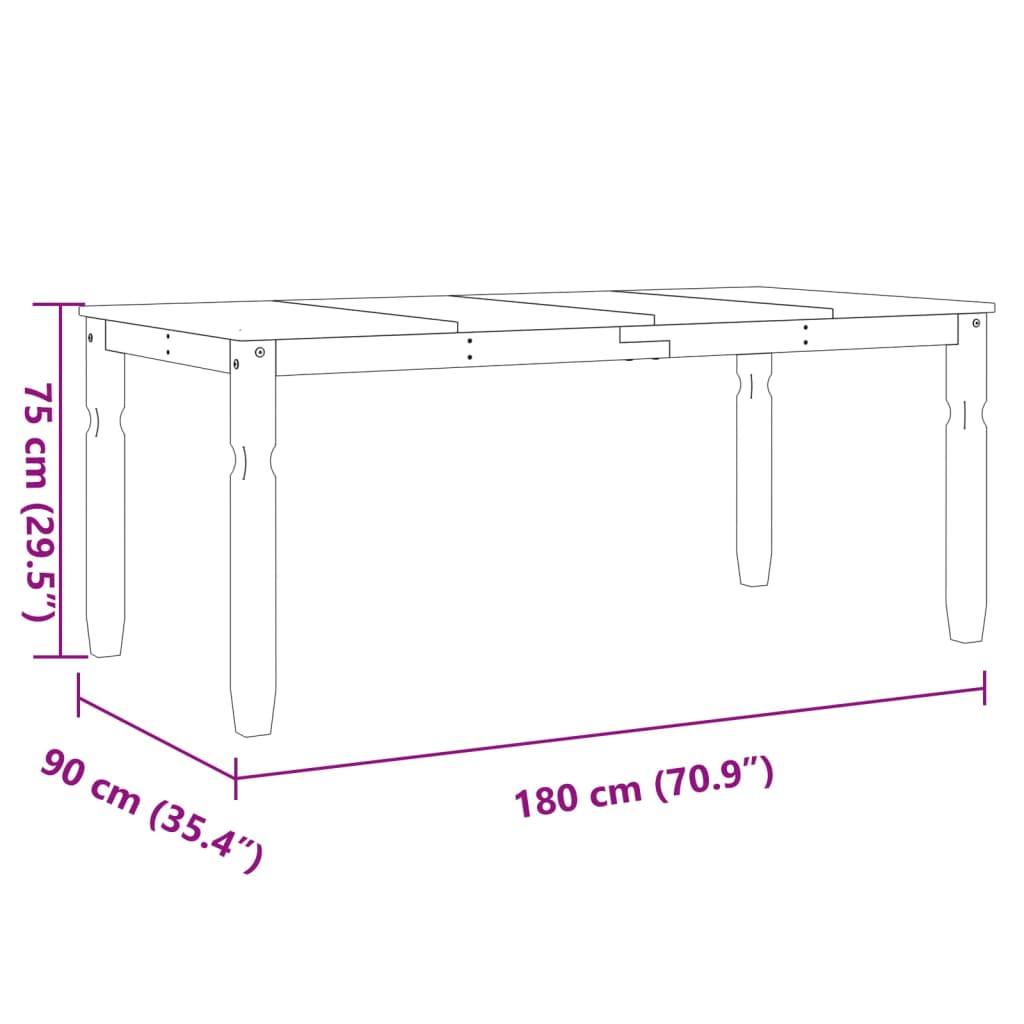 Eettafel Corona 180x90x75 cm massief grenenhout wit