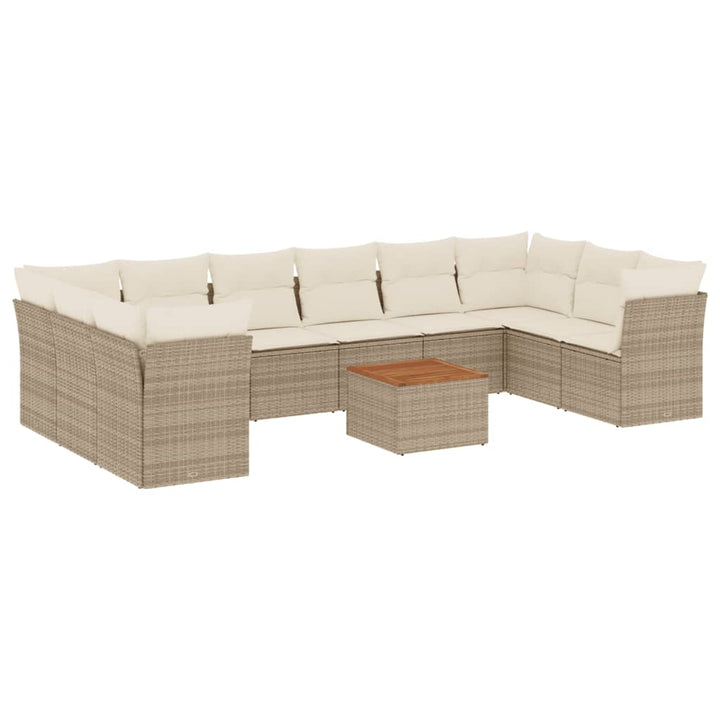 11-delige Tuinset met kussens poly rattan beige