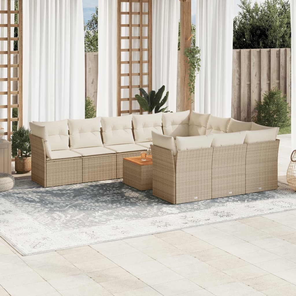 11-delige Tuinset met kussens poly rattan beige