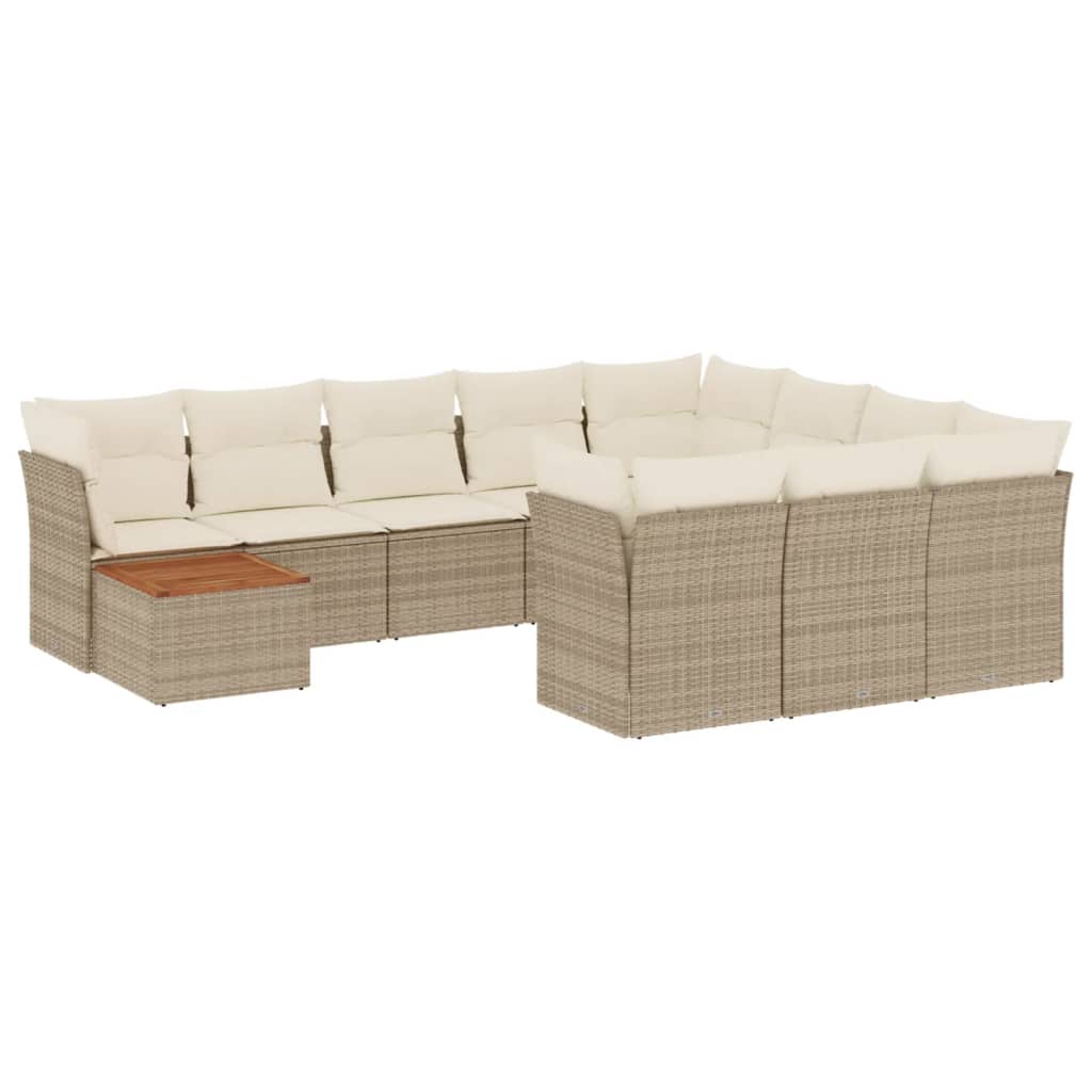 11-delige Tuinset met kussens poly rattan beige