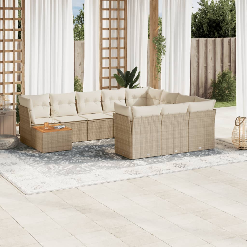 11-delige Tuinset met kussens poly rattan beige