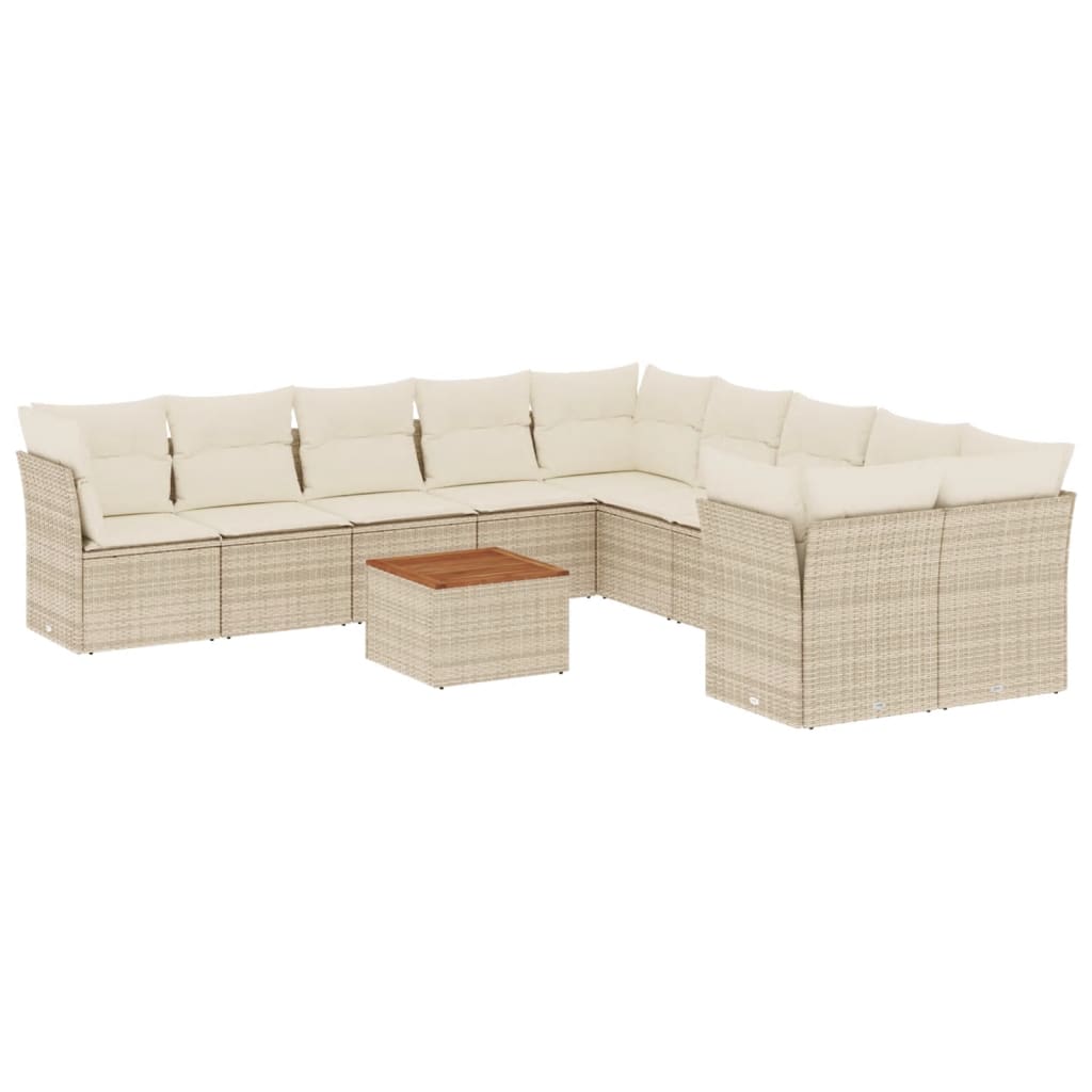 11-delige Tuinset met kussens poly rattan beige