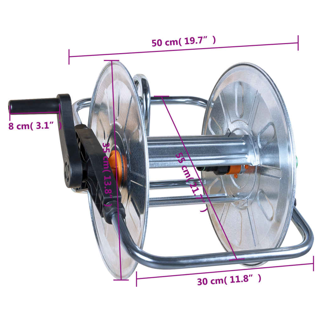 Slanghaspel voor 50 m 1/2" of 35 m 3/4" slang wandmontage staal